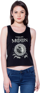 Maniac Casual Sleeveless Printed Women's Black Top