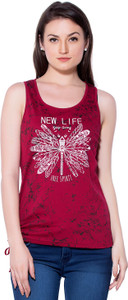 Maniac Casual Sleeveless Printed Women's Maroon Top
