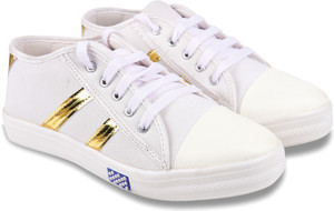 White shoes with golden stripes on sale