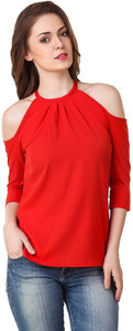 POISON IVY Casual 3/4th Sleeve Solid Women's Red Top