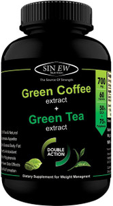 Sinew Nutrition Green Tea and Green Coffee Extract (60 Pure Veg Capsules), 100 % Pure & Natural Weight Management & Appetite Suppressant Supplement