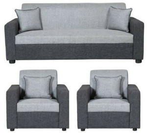 GIOTEAK classy Fabric 3 + 1 + 1 Light Grey and Grey Black Sofa Set