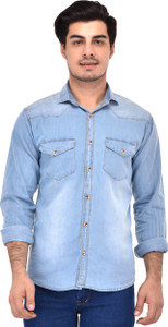 Lafantar Men's Solid Casual Denim Blue Shirt