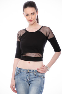 Cation Casual Short Sleeve Solid Women's Black Top