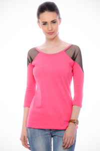 Cation Casual 3/4th Sleeve Solid Women's Pink Top
