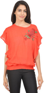 Rzlecort Casual Half Sleeve Stylised Women's Red Top