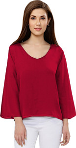 Serein Formal Bell Sleeve Solid Women Maroon Top