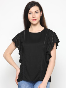 Calgari Casual Short Sleeve Solid Women's Black Top