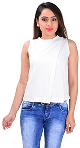 Serein Casual Sleeveless Solid Women White Top
