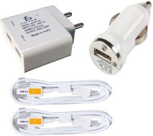 Foyab 2A Fast Charger with & 2 Sync USB Cable (White) & 1 Car Charger Mobile Charger