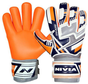 Nivia Dominator Football Gloves (L, White, Blue, Orange, Grey)