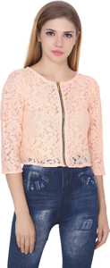 Jollify Casual 3/4th Sleeve Embroidered Women's Orange Top