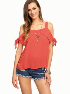 Raabta Fashion Casual Shoulder Strap Solid Women's Orange Top