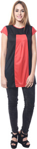 Crease & Clips Casual Cap Sleeve Solid Women's Red, Black Top