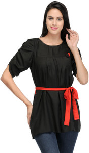 Crease & Clips Casual Short Sleeve Solid Women's Black Top