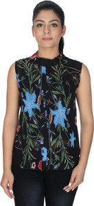 Crazy Style Casual Sleeveless Printed Women's Black Top