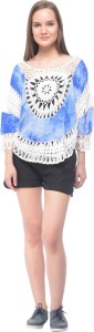 Radical Casual 3/4th Sleeve Embroidered Women Blue Top