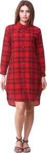 Hive91 Women Checkered Casual Red Shirt
