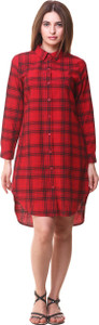 Hive91 Women Checkered Casual Red Shirt