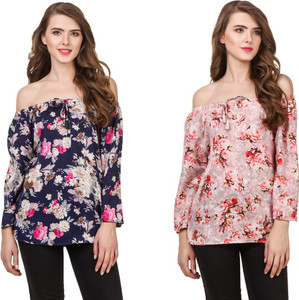 Delux Look Casual 3/4th Sleeve Solid Women Blue Top