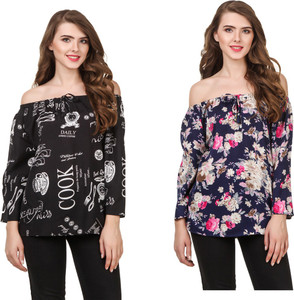 Delux Look Casual 3/4th Sleeve Printed Women Black Top