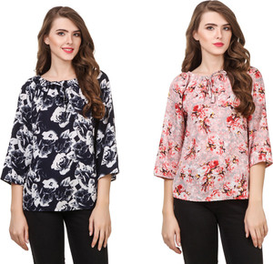 Wiser Casual 3/4th Sleeve Printed Women Blue Top