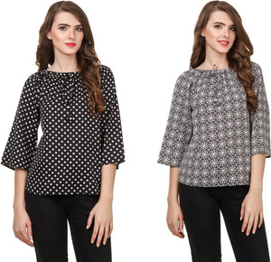 Delux Look Casual 3/4th Sleeve Printed Women Black Top