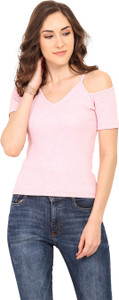 Trend Arrest Casual Half Sleeve Solid Women Pink Top