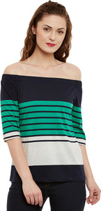 Miss Chase Casual 3/4th Sleeve Striped Women's Multicolor Top