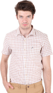Roman Island Men Checkered Casual Brown Shirt