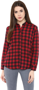 Farha Women's Checkered Casual Red Shirt
