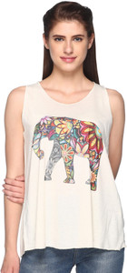 Free Runner Casual Sleeveless Printed Women White Top