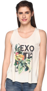 Free Runner Casual Sleeveless Printed Women White Top