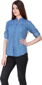Trendyfrog Women Solid Casual Denim Blue Shirt