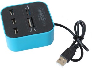 ReTrack USB 2.0 hub Combo All In One with 3 ports for SD/MMC/M2/MS Multi Card Reader(Blue)