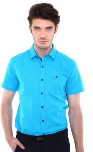 Roman Island Men Solid Casual Blue Shirt