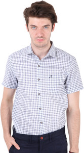 Roman Island Men Checkered Casual White Shirt