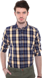 Roman Island Men Checkered Casual Blue Shirt