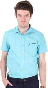 Roman Island Men Checkered Casual Blue Shirt