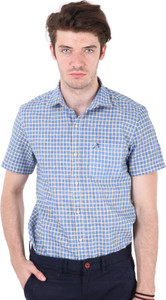 Roman Island Men Checkered Casual Blue Shirt