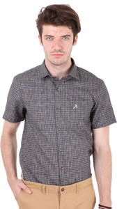 Roman Island Men Checkered Casual Grey Shirt