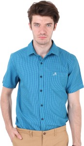 Roman Island Men Checkered Casual Blue Shirt