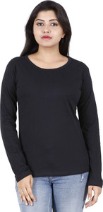 FLEXIMAA Solid Women Round Neck Black T-Shirt