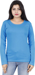 FLEXIMAA Solid Women Round Neck Blue T-Shirt