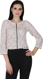Spex jet Party 3/4th Sleeve Embroidered Women White Top