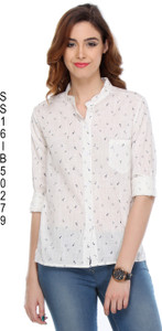 Mysarees Casual 3/4th Sleeve Printed Women White Top
