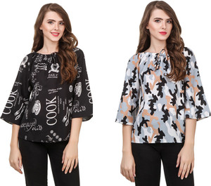 Delux Look Casual 3/4th Sleeve Solid Women Black Top