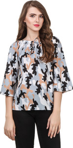 Delux Look Casual 3/4th Sleeve Printed Women Multicolor Top