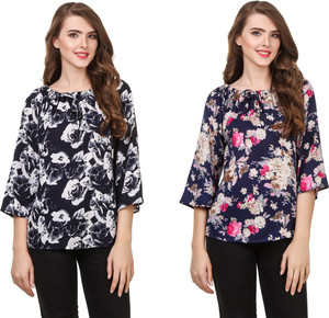 Delux Look Casual 3/4th Sleeve Printed Women Multicolor Top