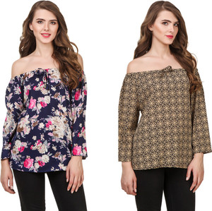 Delux Look Casual 3/4th Sleeve Printed Women Blue Top